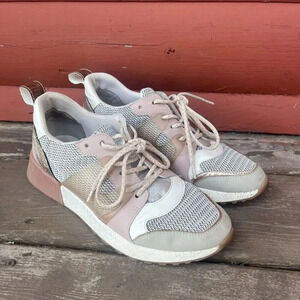 SAM EDELMAN White Pink Lace Up Fabric Leather Darsie Gold Sneakers Shoes Size 7